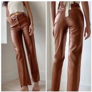 Aritzia Wilfred Melina Vegan Leather Pants Brown Cognac